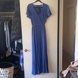 LULU’S HEART OF MARIGOLD DENIM BLUE WRAP MAXI